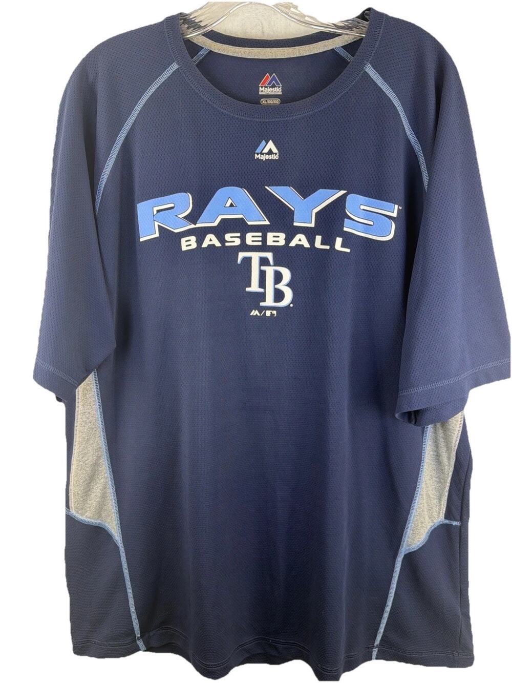 Tampa Bay Devil Rays MLB T Shirt Jersey Adult XL Blue Gray Majestic Fan Gear
